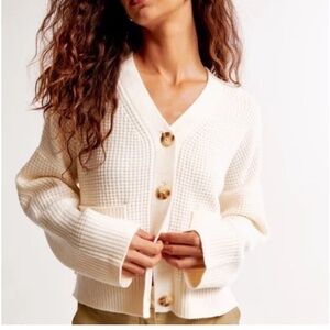 Women’s Abercrombie S Cream Waffle Button Cardigan